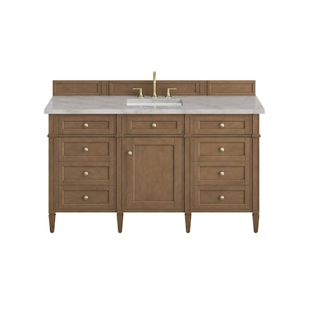 James Martin Vanities Brittany 60" Single Vanity, Pecan w/ 3 CM Victorian Silver Silestone Top 655-V60S-PCN-3VSL