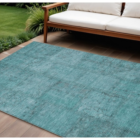Homeroots 10' X 14' Teal Blue And Aqua Patchwork Washable Indoor Outdoor Area Rug 581622