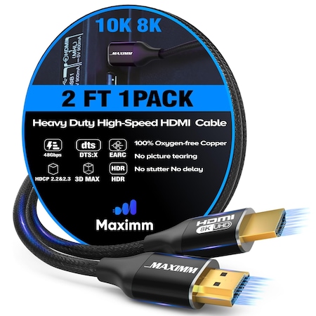 Maximm 2ft 8K 60Hz 48Gbps HDMI 2.1 Braided Cable, Black KIT-8K-HDMI-2FT-BK1PK