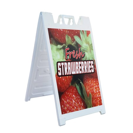 Signmission Fresh Strawberries, A-Frame & 2 Decals Installed, Heavy-Duty Plastic Frame SBHD-D-2436-Fresh Strawberries