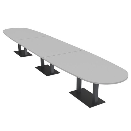Skutchi Designs Boval Conference Table With Power Unit, 48 in W, 192 in L, Grey HAR-BOVL-48X192-DOU.BK-U779-NA