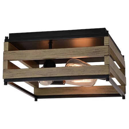 Vaxcel Ravenswood 13-in W Black and Wood Slat Square Farmhouse Flush Mount Ceiling Light Fixture C0265