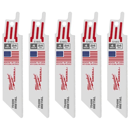 Milwaukee Tool 4" 24 TPI SAWZALL Blades (5 Pk) 48-00-5185