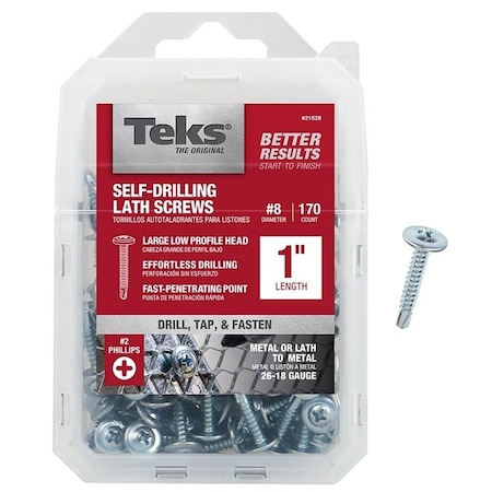 Teks Self-Drilling Screw, #8 x 1 in, Zinc Plated Steel Truss Head Phillips Drive 21528