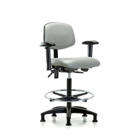Blue Ridge Ergonomics Chair, Poly, Med Bench, Chrome AA Casters, 6-Way Adjustable, 26" to 35" Height, Dove BR-VHBCH-RG-T1-A1-CF-RG-8567