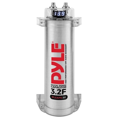 Pyle 3.2 Farad Digital Power Capacitor - High-Performance Car Audio Accessory with Blue Digital Display PLCAPE32