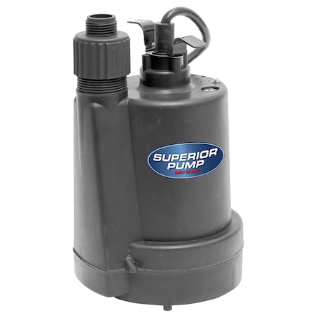 Superior Pump 1/4 HP 1800 gph Thermoplastic Switchless Switch Top Submersible Utility Pump 91250