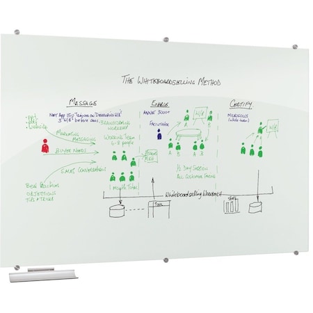 Mooreco Dry Erase Board, Glass, 24 in, 36 in, No Frame Frame, White, Gloss 83843