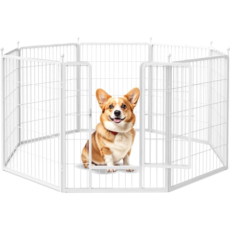 Simple Deluxe Dog Playpen, 32in Height 8-Panel Heavy-Duty Structure for Yard and Camping, Designed Specifically f PTPPEN2732Q8WHT