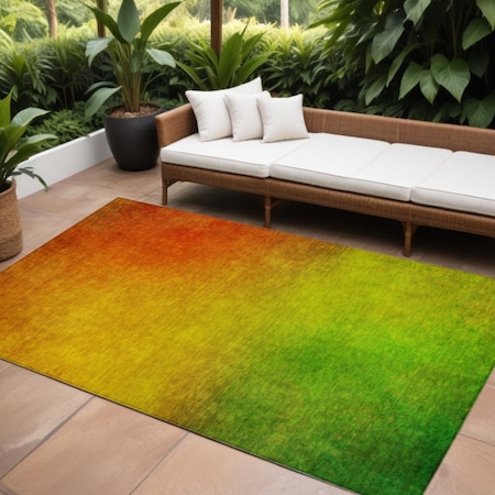 Homeroots 9' X 12' Terra Cotta Gold And Green Ombre Washable Indoor Outdoor Area Rug 577281