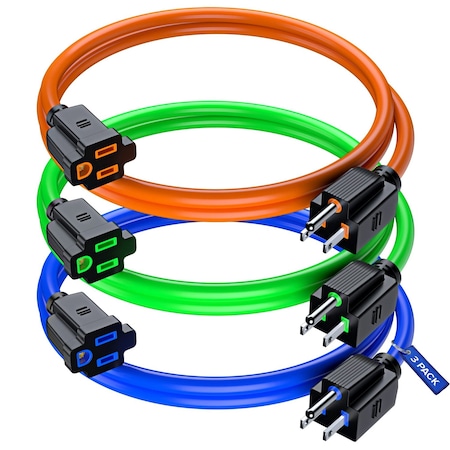 Maximm 1ft 16AWG Indoor Extension Cord w/ Green Indicators, 3 PK, Black, 3PK OBK-ISW-04K-05H-1BL-OR-GRN3PK