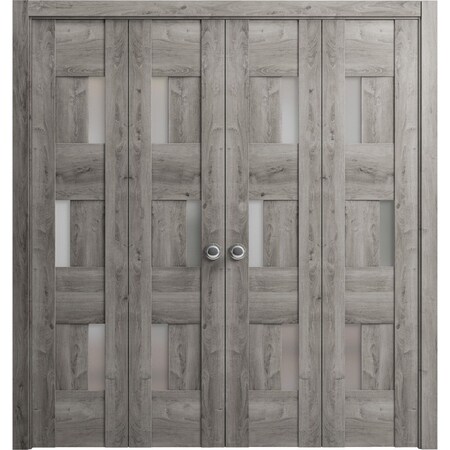 Vdomdoors Sliding Closet Double Bi-fold Doors Grey Solid Core Modern Interior SETE6933DBF-NEB-96 x 96 (4* 24x96)
