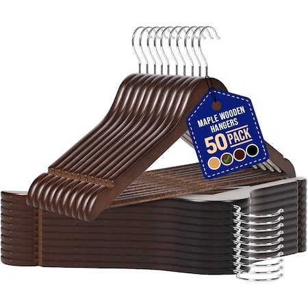 Lifemaster Wooden Hanger Set, Non-Slip, 360 Deg Swivel Hook, Space-Saving, Vintage, 50PK LMWD50VTG