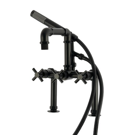 Kingston Brass 7" Center Deck-Mount Clawfoot Tub Faucet with Hand Shower, Matte Black AE6400DX