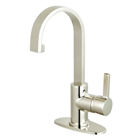 Kingston Brass One-Handle Single-Hole Bathroom Faucet with Deck Plate and Push Pop-Up Drain, Polished Nickel LS821CTLPN