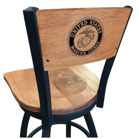 Holland Bar Stool Co 36" Blk Wrinkle U.S. Marines Swivel Bar Stool, Laser Engraved Back L03836BWMedMplAMarineMedMpl
