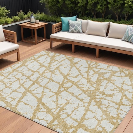 Homeroots 9' X 12' Gold And Ivory Abstract Washable Indoor Outdoor Area Rug 614351