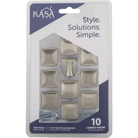 Hardware Resources KasaWare 1-1/16''Diameter Satin Nickel Plain Square Knob, 10PK K121SN-10