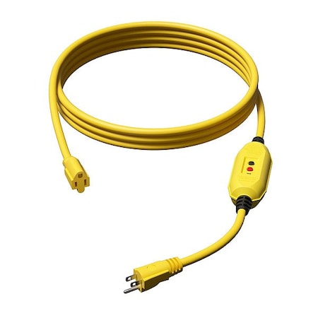 Zoro Select GFCI, Yellow, 26 ft, 1 Outlet, 12 AWG 875LE0