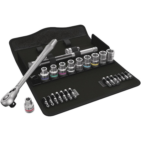 Wera 8100 SC 11 Zyklop Metal Ratchet Set with switch lever, 1/2 in drive, imperial, 28 pieces 5004081001