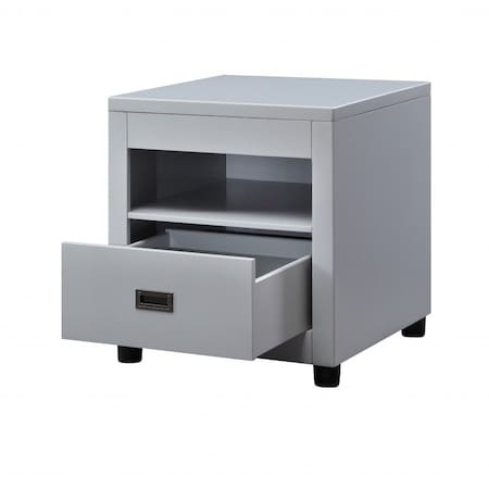 Homeroots 24" Dove Gray Square End Table With Drawer And Shelf 486397