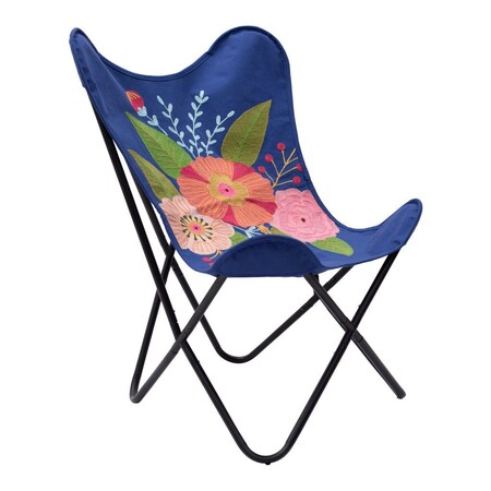 Homeroots 26" Blue And Black Tropical Butterfly Chair 556462