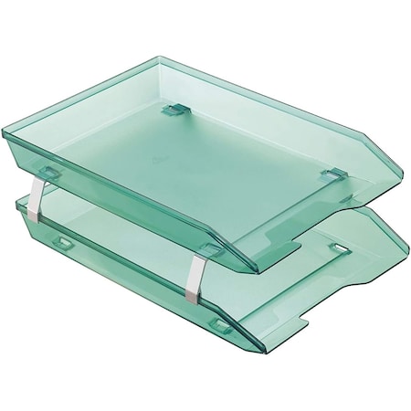 Acrimet Facility 2 Tier Letter Tray Front Load Size Desktop File Organizer Plastic Clear Green 263.5