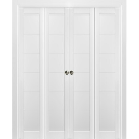 Sartodoors Sliding Closet Double Bi-fold Doors White Solid Core Modern Interior QUADRO4115DBF-WS-96 x 80 (4* 24x80)