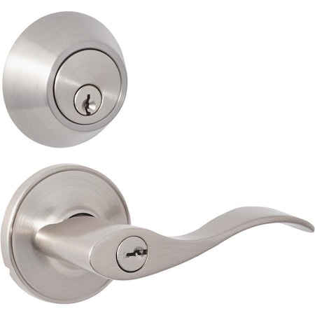 Steel Pro Brushed Nickel Single Cylinder Deadbolt and Lever Combo MC2X2B91B