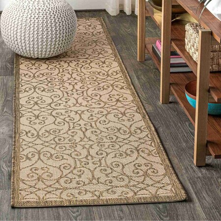 Jonathan Y Madrid Vintage Filigree Textured Weave Beige/Brown 2 ft. x 8 ft. Indoor/Outdoor Runner Rug SMB107B-28