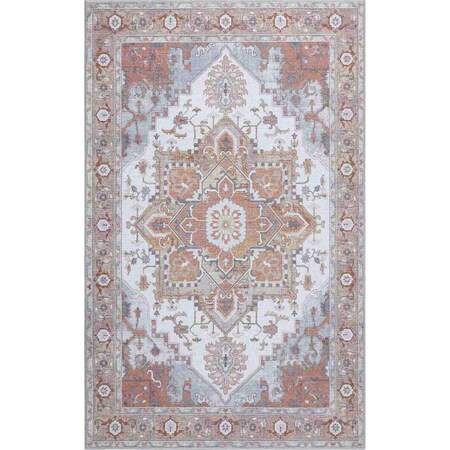 Jonathan Y Sersi Ornate Large Medallion Border Non-Slip Machine-Washable Rose Clay/Cream 3 ft. x 5 ft. Area Rug WSH505G-3