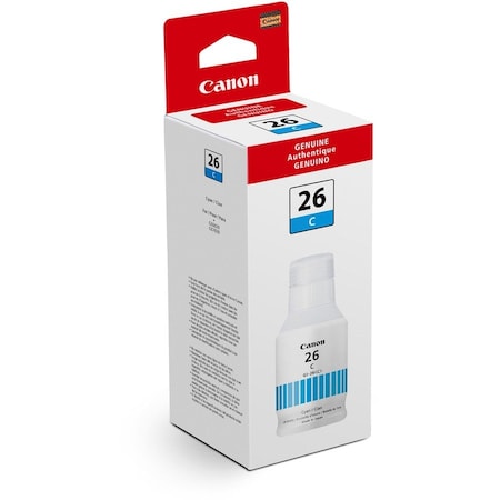 Canon GI-26 Pigment Color Ink Bottle, Inkjet, Cyan, 14000 Pages, 132 mL GI26C