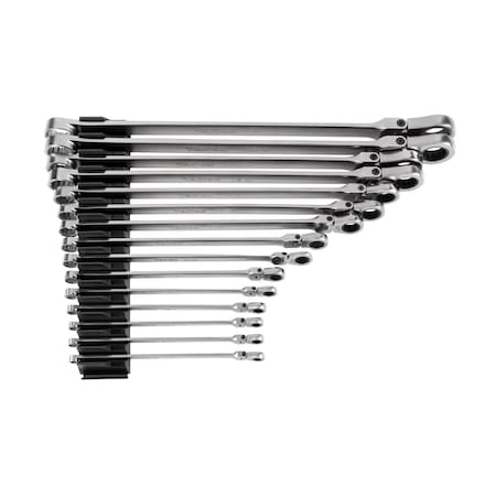 Tekton Long Fixed/Flex Head 12-Pnt Ratcheting Box End Wrench Set W/ Modular Organizers, 15-Piece, 1/4-1'' WRB95302
