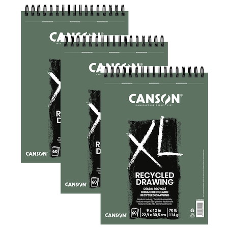 Canson XL Series Drawing Pad, Recycled, Top Wire Binding, 60 Sheet, 9x12 inch, 3PK C100510915