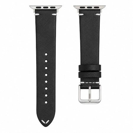 Elegani Vintage Oil Leather Band Compatible with Apple Watch 38mm, Black, Yellow Gold Buckle LOT2-BLK-YGD-38