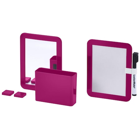Lockermate 6-Piece Locker Organizer Kit, Mirror, Whiteboard, Storage Cup & Dry Erase Marker, Pink 5096-FCH