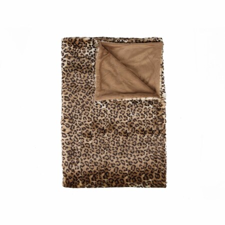 Homeroots 50" X 70" Brown and Black Faux Fur Leopard Plush Throw Blanket 354555