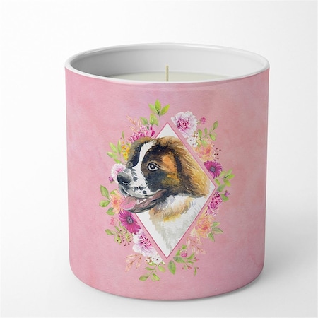 Carolines Treasures 10 oz Saint Bernard No.2 Pink Flowers Decorative Soy Candle CK4187CDL