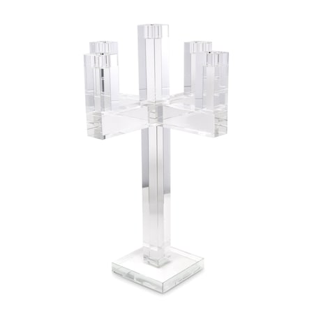 Homeroots 20" Clear Faceted Crystal Tabletop Candelabra Candle Holder 590232