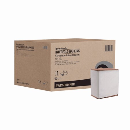 Boardwalk Interfold Napkins, 1-Ply, 8.8in x 6.3in, Kraft, 6000PK BWK6000INTK