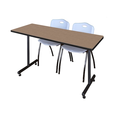 Regency Kobe T-Base Training Seminar Table W/ 2 M Stack Chairs, 66 in W, 30 in L, Noble Oak MKTRCT6630NO47GY