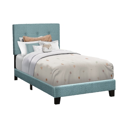 Monarch Specialties Bed, Twin Size, Upholstered, Frame Only, Youth, Teen, Juvenile, Light Blue Boucle, Transitional I 5806T