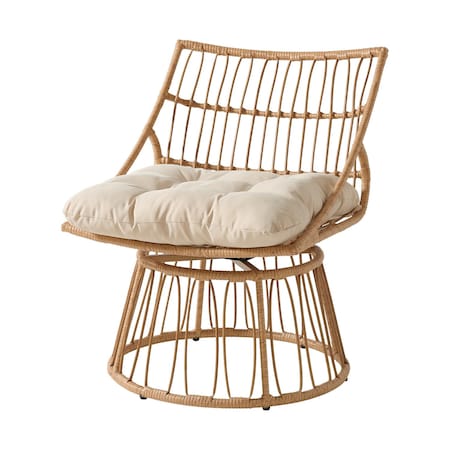 Alaterre Furniture Alaterre Servana Outdoor Swivel Wicker Chair with Cushion Tan Boho Patio Lounger Design 80-OUTD-SERAVA-CH