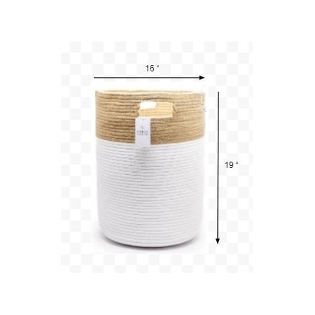 Homeroots 19" White and Natural Jute Woven Rope Basket 399236