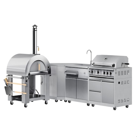 Koolmore Outdoor Kitchen with a Dual Fuel Pizza Oven, Corner Cabinet, Sink, 30 in. BBQ Grill and Cabinet KM-OKSKIT-CONFIG105
