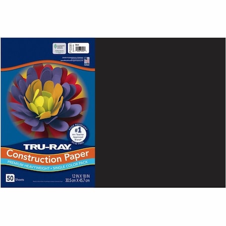Tru-Ray Heavyweight Construction Paper, Black, 50PK PAC103061