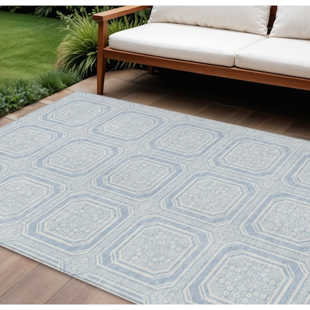 Homeroots 8' X 10' Sky Blue And Ivory Geometric Washable Indoor Outdoor Area Rug 610856
