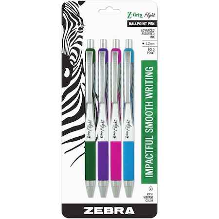 Zebra Pen Z-Grip Flight Retractable Ballpoint 1.2mm Fashion 4PK 21974