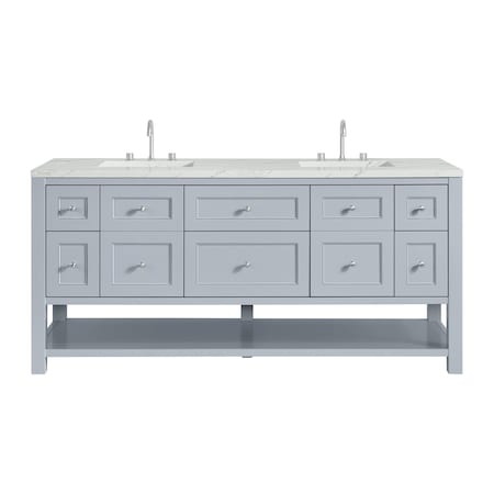 James Martin Vanities Breckenridge 72'' D Vanity, Serenity Blue, w/ Ethereal Noctis Quartz Top w/ Wireless Charger 330-V72-SRB-FENC