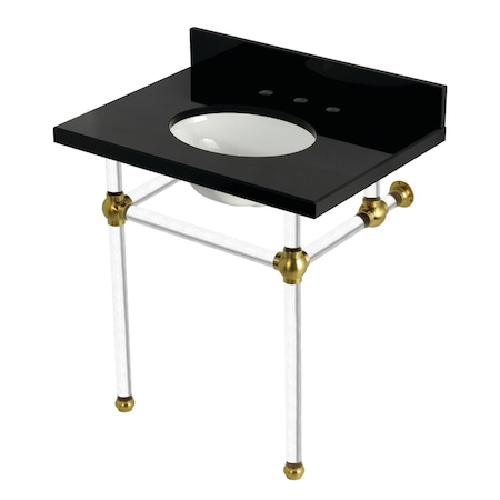 Kingston Brass 30" Black Granite Console Sink with Acrylic Legs, 8-Inch, 3-Hole, Black Granite/Brushed Brass KVPK3030KA7
